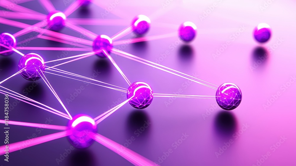 Poster a vibrant network of interconnected spheres against a dark background, showcasing a modern and abstr