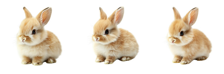 Fototapeta premium Set of A close-up of a bunny with soft grey fur and long ears, sitting and looking curiously towards the camera on transparent png background