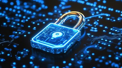 Glowing Digital Padlock on Tech Background