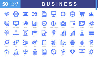 Business user interface icon collection set. Containing evaluation, crisis, success, boss, financial analysis, growth, statistics icon. Simple vectors illustration.