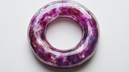 Colorful Artistic Purple Glass Donut Shape on White Background