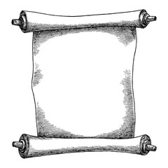 Old Scroll with Detailed Texture in Black and White Outline Line Art Drawing Isolated