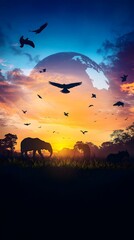 Fototapeta premium Golden Sky Over The Peaceful African Savanna