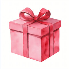 Obraz premium A watercolor Christmas red gift box with a red ribbon painting illustration isolated on a white background, Christmas gift box illustration, AI 