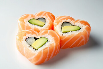 Romantic sushi arrangement with heart-shaped rolls