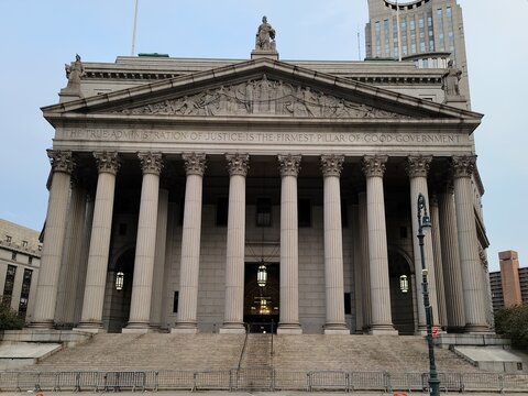 NY State Supreme Court Building, originally known as NY County Courthouse, located at 60 Centre St. on Foley Sq. in Civic Center neighborhood of Manhattan in NYC, USA. Photo by Artist Nadia Russ.