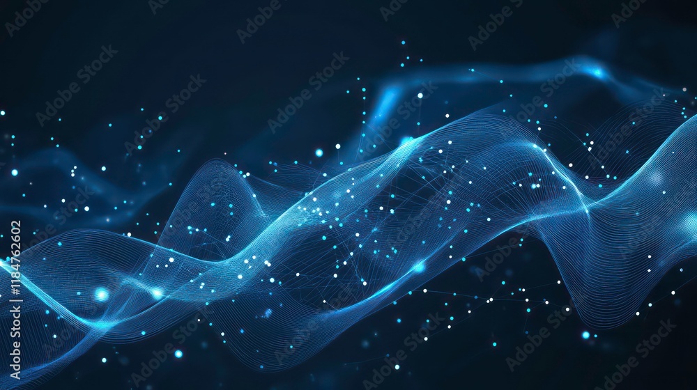 Aufkleber abstract blue wave with glowing particles, technology background.