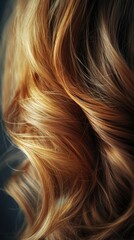 Naklejka premium A side view of wavy red hair with rich tones and soft curls in natural lighting