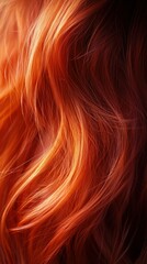 A close-up of vibrant red hair with soft curls and a radiant shine captured in natural light