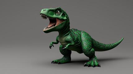 Obraz premium Green Tyrannosaurus Rex model, roaring, detailed textured skin.