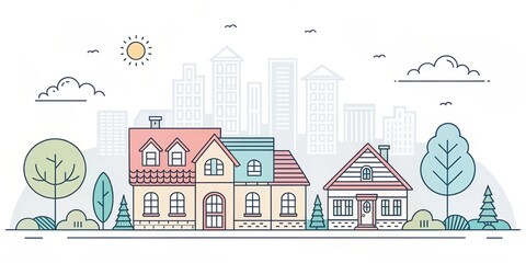 Fototapeta premium vintage retro cute house illustration with city scape background