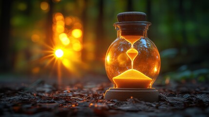 Hourglass sunset forest ground.