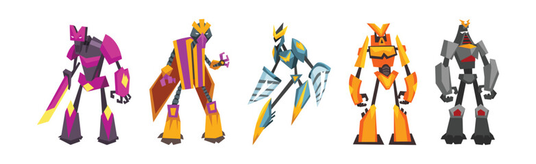 Metal Robot Transformer and Robotic Soldier Vector Set