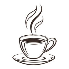 Minimalist Coffee Cup Monochrome Cafe Illustrations with Steam Swirls and Espresso Aesthetic