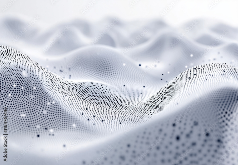 Poster soft white fabric undulates gently, adorned with intricate patterns of tiny black dots that add a to