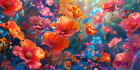Beautiful wallpapers of colorful flowers painted at oil - Generative Ai