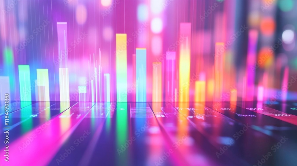 Poster a vibrant financial graph displaying sales data by region, with distinct color-coded sections and cl