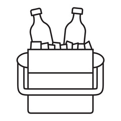 Cooler bag.Portable cooler with bottles.Cold drinks. Portable refrigerator.Picnic cooler stocked of chilled beverages bottles of soda.Isolated on white background.Outline icon cooler.