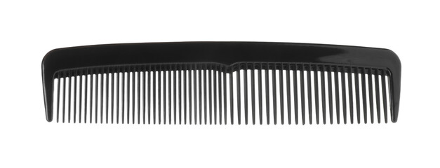 One black plastic comb isolated on white