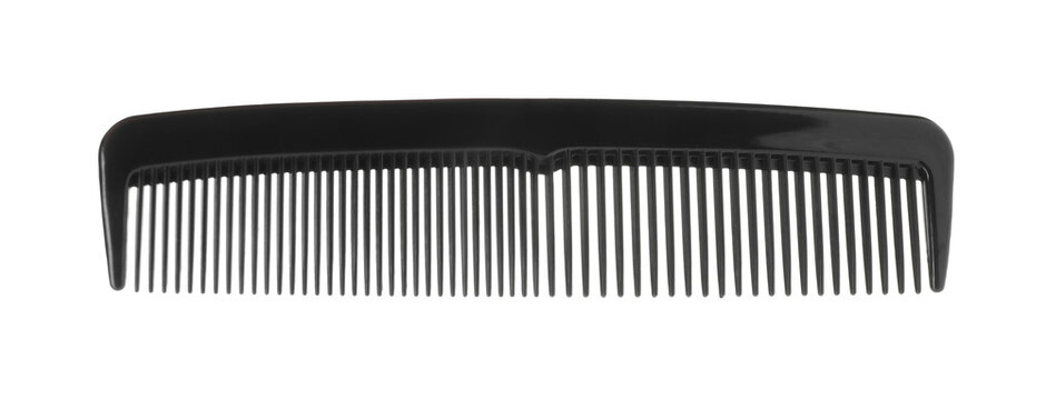 One black plastic comb isolated on white