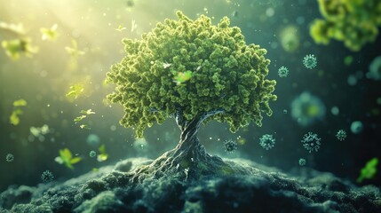 Virus infecting a tree of life symbol, [nature and disease, eco-health], a metaphorical piece blending virology with environmental themes