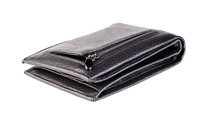 Perfectly retouched black wallet isolated on white.
