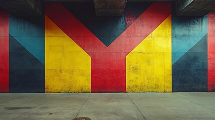 Naklejka premium Geometrically Painted Wall Underneath Bridge Structure