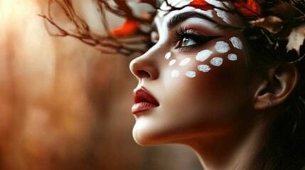 Obraz premium Halloween Deer Makeup Look: autumn aesthetic, whimsical beauty, creative design