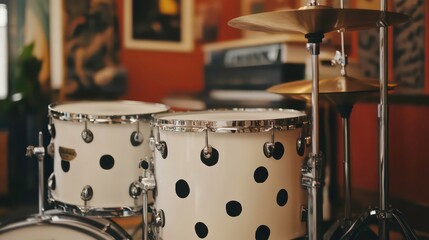 Obraz premium Close-up of a polka dot drum kit in a music room.