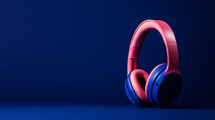 pink headphones on blue background