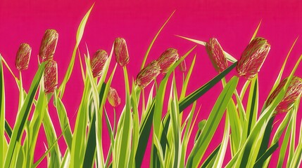 Vibrant Pink and Green Floral Art Print