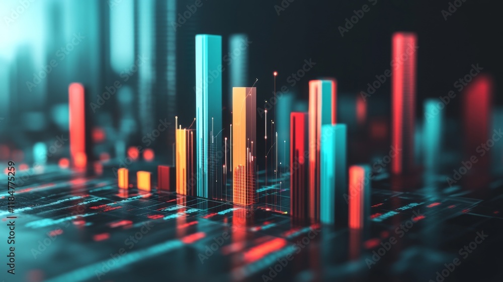 Poster A visually striking D bar graph displaying comparative data, with layered bars in different colors, creating a sense of depth and complexity in financial analysis.