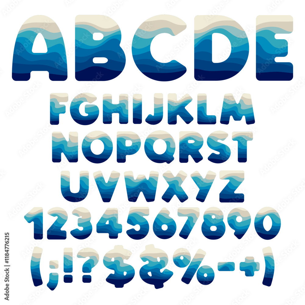 Fototapete alphabet, letter, number and sign from layers. isolated vector objects on white background.