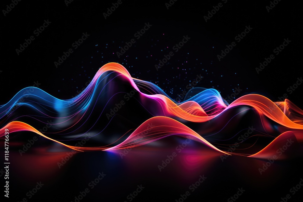 Aufkleber neon waves flow gracefully through a pitch-black environment, creating a mesmerizing visual dance th