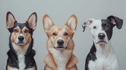Obraz premium Front view of a row of three dogs