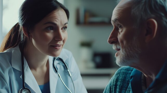 A compassionate healthcare professional listens attentively to an elderly patient. Their interaction highlights the importance of understanding and empathy in medical care.
