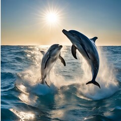 Fototapeta premium two dolphins jumping