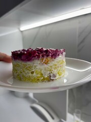 Layered colorful salad. High quality photo