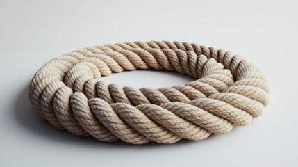 Beige rope circle, studio shot, neutral background, nautical design