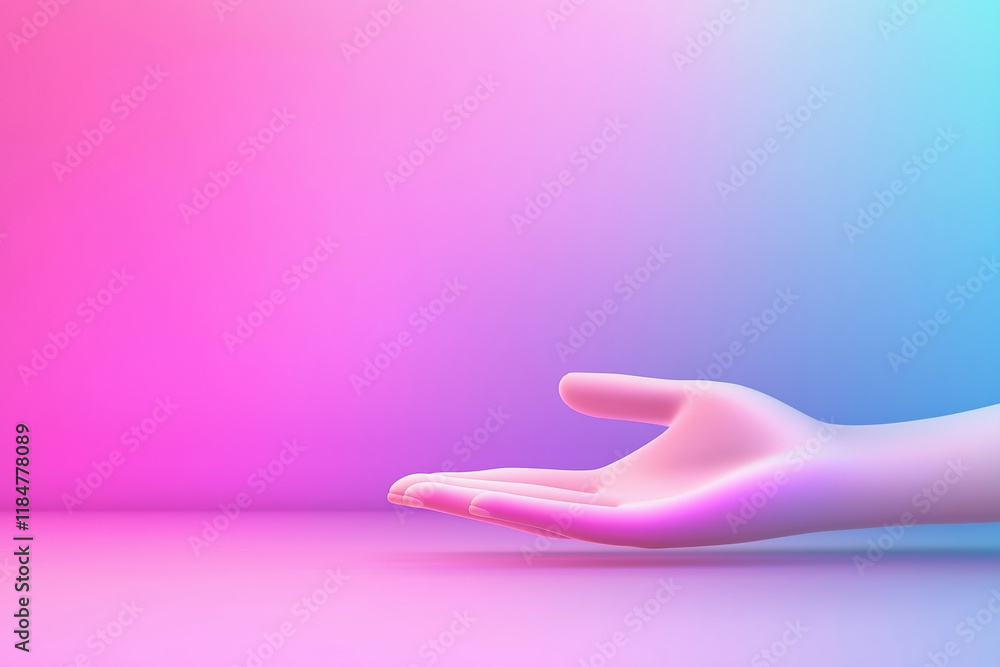 Poster empty hand reaching out with a gradient background in soft pink and blue tones