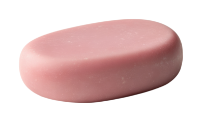 Pastel pink soap bar lying on white surface high fidelity product minimalist style close-up view beauty concept isolated on transparent background png