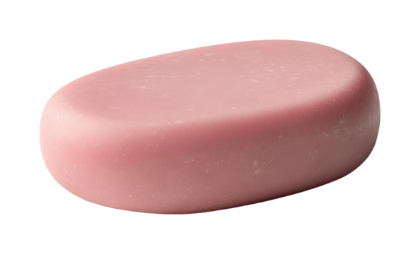Pastel pink soap bar lying on white surface high fidelity product minimalist style close-up view beauty concept isolated on transparent background png