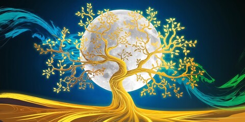 A tree with a world in the background