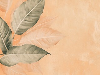 Elegant Botanical Illustration Featuring Peach and Green Leaves