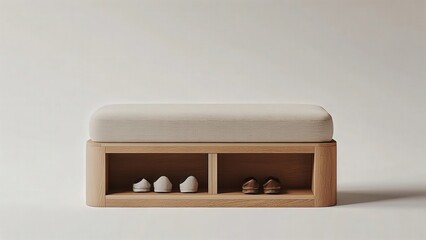 Minimalist wooden bench with shoe storage and cushioned top