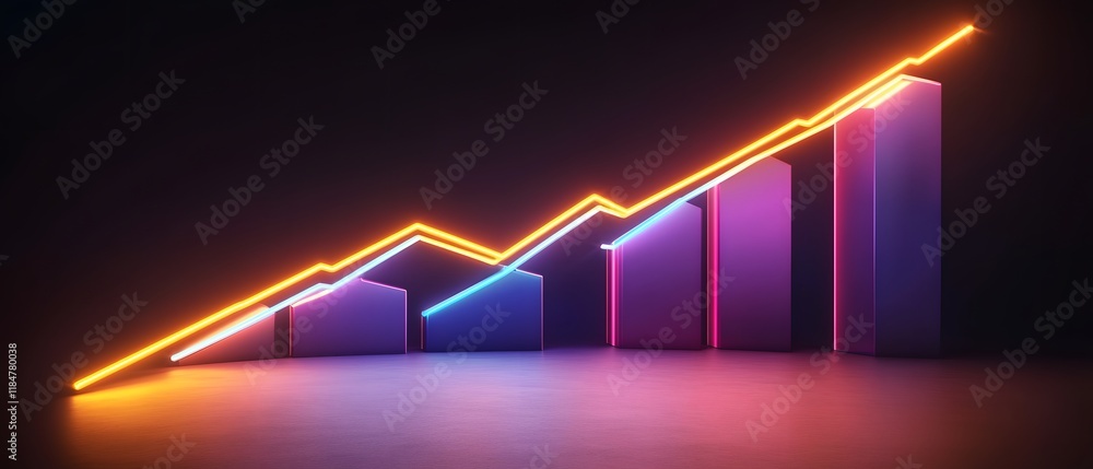 Poster a vibrant and modern graph with neon lines representing growth and progress. ideal for business pres