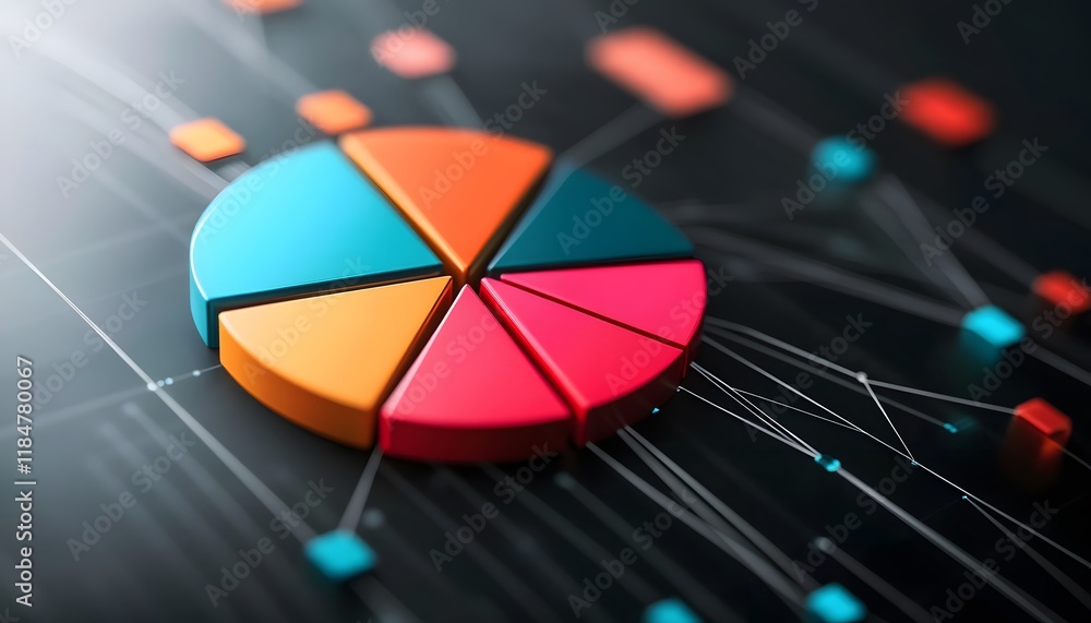Poster a vibrant and modern pie chart visualization with multiple segments represented in striking colors