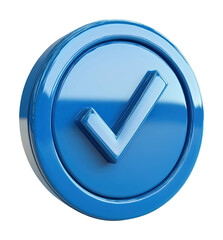High fidelity blue check mark button icon graphic design digital interface modern aesthetic close-up view ui concept isolated on transparent background png