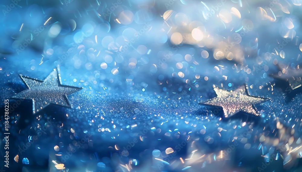Poster christmas background with snowflakes and bokeh lights. copy space.