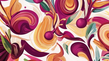 Abstract Floral Design with Vibrant Colors and Intricate Patterns
